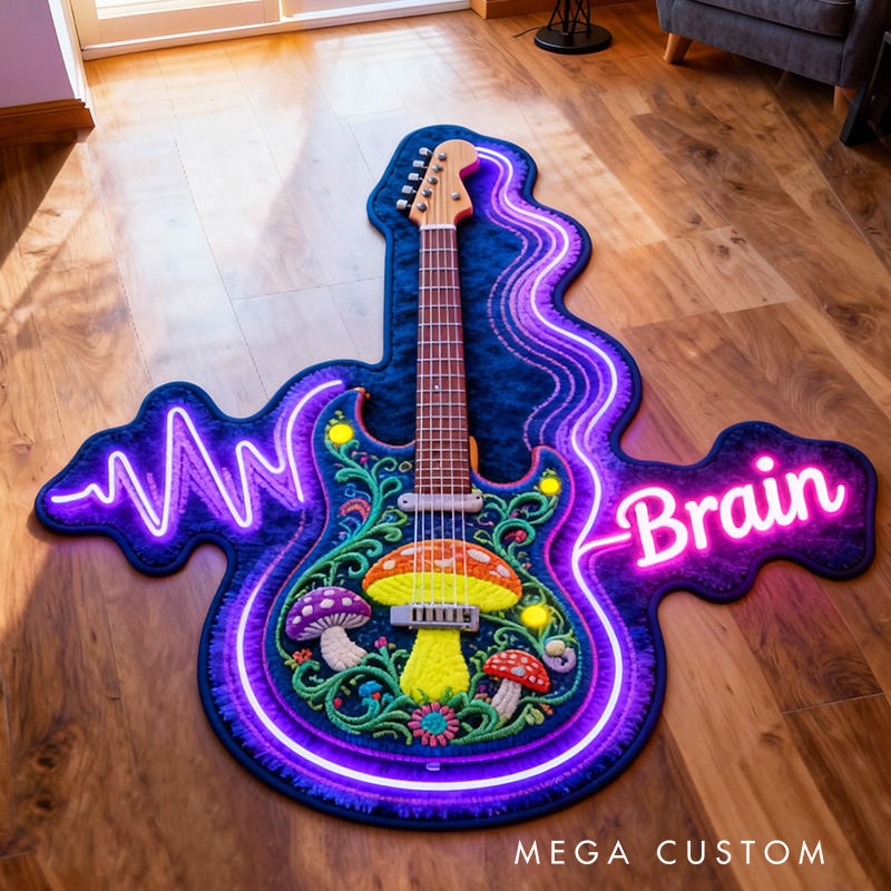 Personalized 2D Flat Hippie Mushroom Guitar Rug for Music Lovers Gift for Kids Music Studio