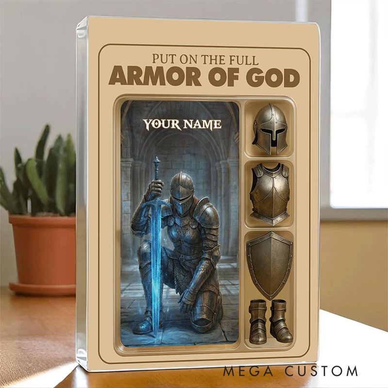 Personalized Put the Full Armor of God Acrylic Block with Custom Name Table Decor Prayer Best Gift Religious Gift Christian Gift for Christian Man