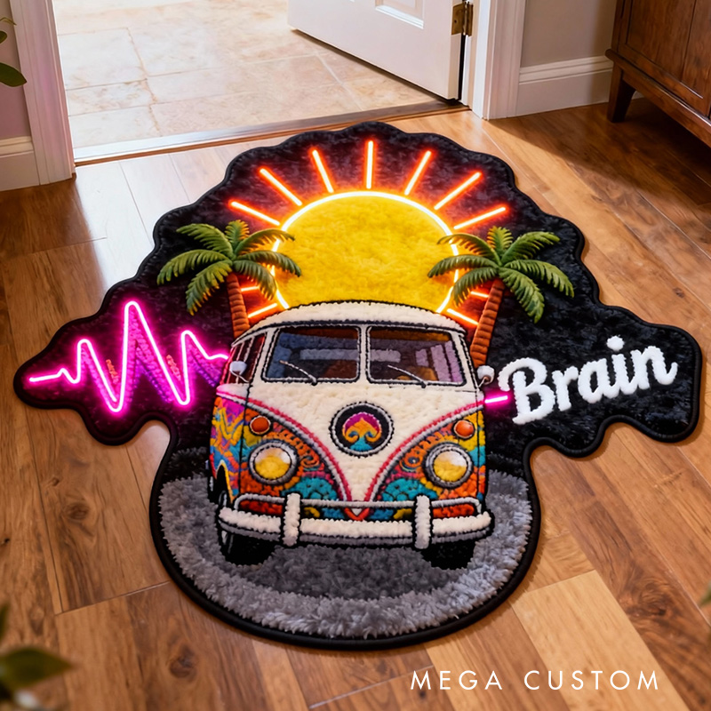 Personalized 2D Flat Hippie Caravan Music Rug for Music Lovers Gift for Kids Music Studio