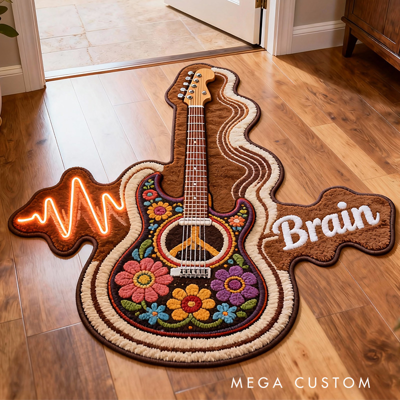 Personalized 2D Flat Hippie Guitar Rug for Music Lovers Gift for Kids Music Studio