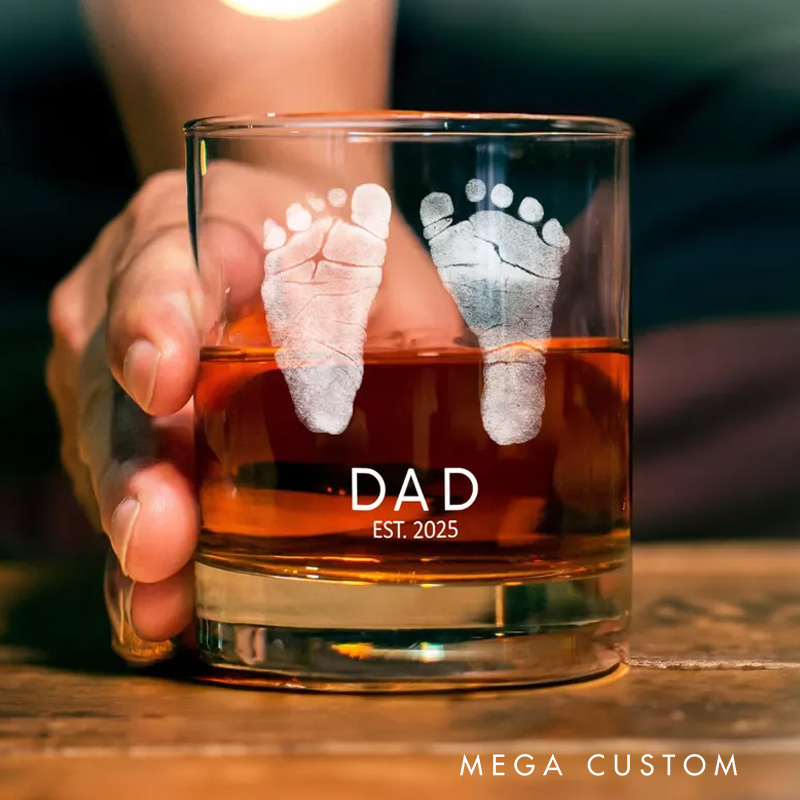 Personalized Baby Footprints Whiskey Glass Father's Day Gift for Dad