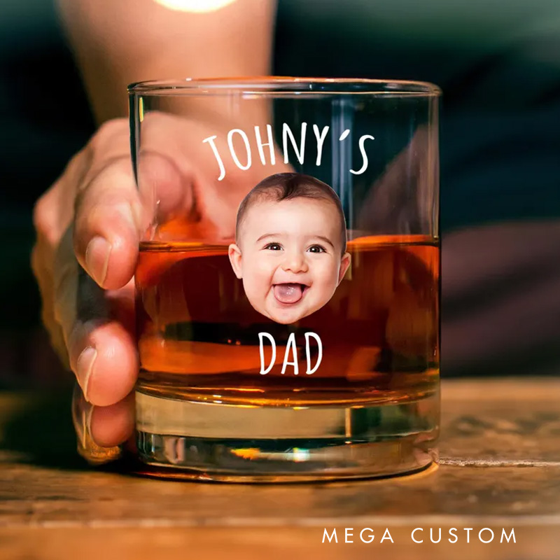 Personalized Dad Whiskey Glass Baby Photo Gift for Father's Day