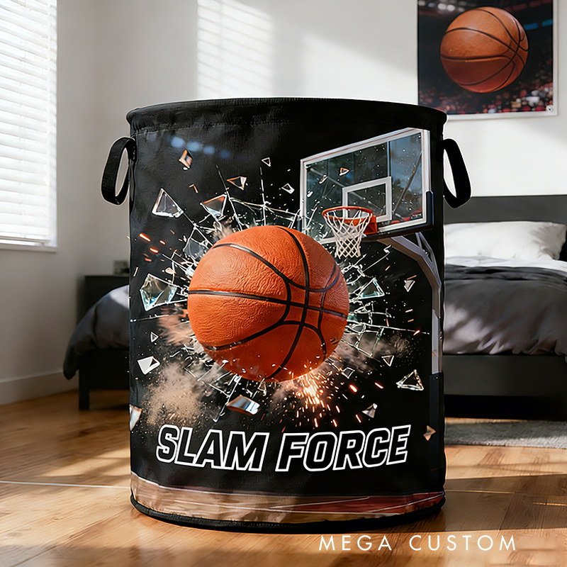 Personalized Slam Force Basketball Storage Basket with Custom Text for Basketball Fans