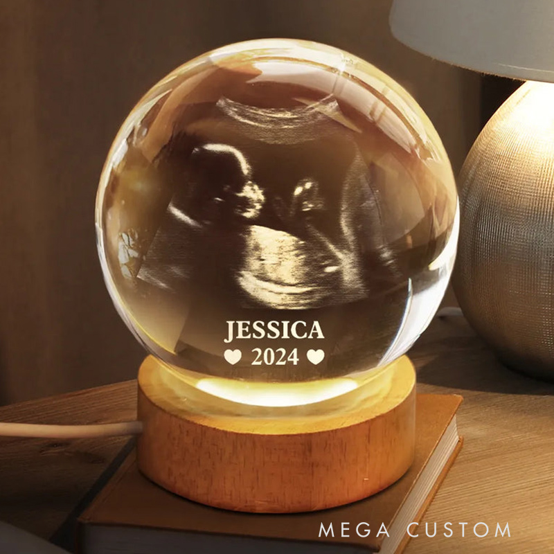 Personalized Crystal Globe Lamp Custom Photo Baby Ultrasound Night Light Pregnancy Announcement Gift New Dad Gift