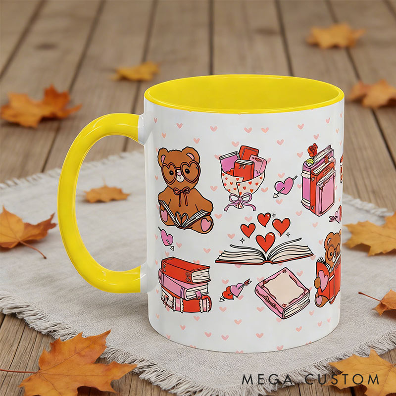 Personalized Bookish Valentines Day Mug Cute Bear Reading Mug Romantasy Book Club Gifts for Reading Lovers