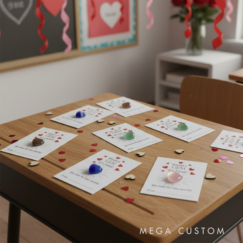 Personalized Valentine’s Gem Card for Kids Acrylic Heart Gift with Card Stock Adhesive Dots