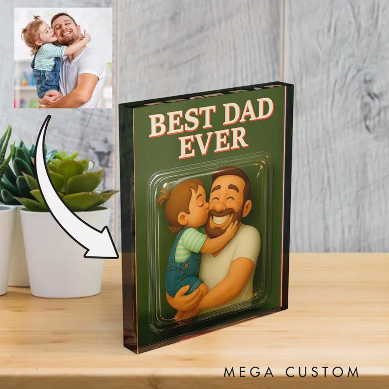 Personalized Photo Best Dad Ever Acrylic Plaque Dad and Me Picture Gift for Father's Day Father and Childen Portrait Plaque Daddy Birthday Gift