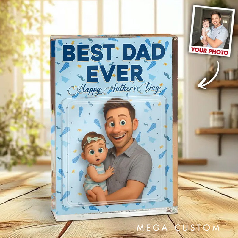 Personalized Father's Day Gift For Dad Custom Photo Dad And Kids Action Figure Acrylic Block Best Dad Ever Gift For Husband Father's Day