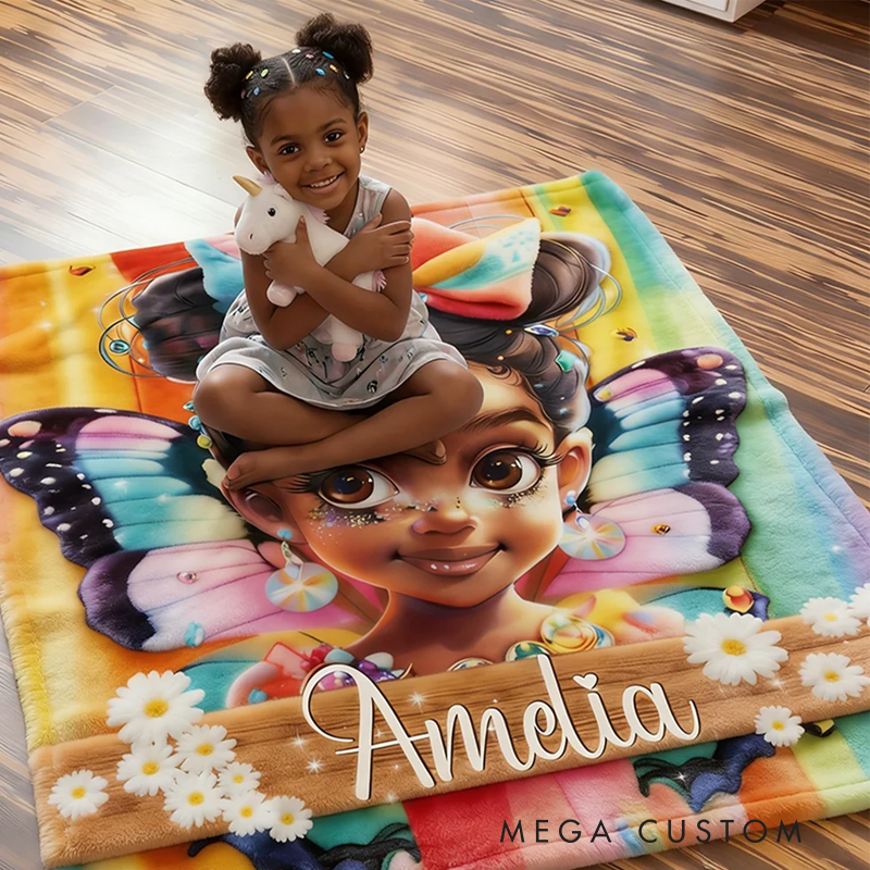 Personalized Dazzling Black Little Girl Soft Throw Blanket with Name Home Decor Birthday Gift for Black Girls