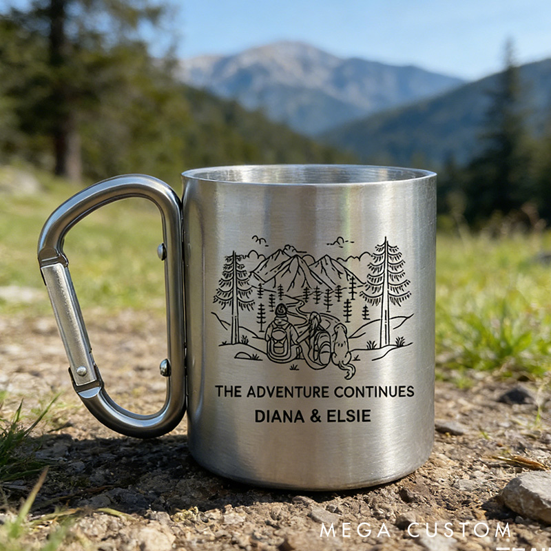 Personalized Adventure Continues Stainless Steel Mug Outdoor Couple Hiking Mug Cup Gift for Outdoor Lover