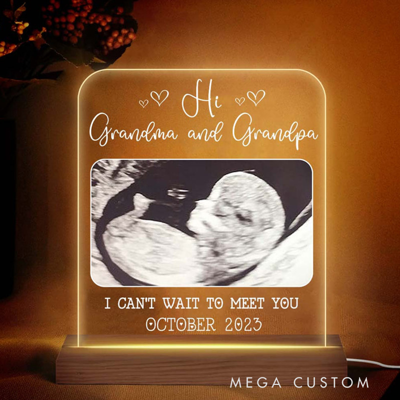 Personalized Baby Family Pregnancy Announcement Hi Grandma and Grandpa Plaque LED Lamp Night Light Gift for Family