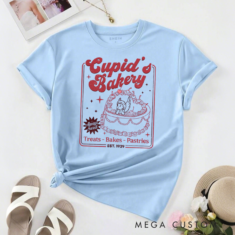 Personalized Cupid's Bakery Classic T-shirts Always Sweet Cake Tshirt with Name Treats Bakes Pastries Tee Valentine's Day Gift for Women Baking Lover Her