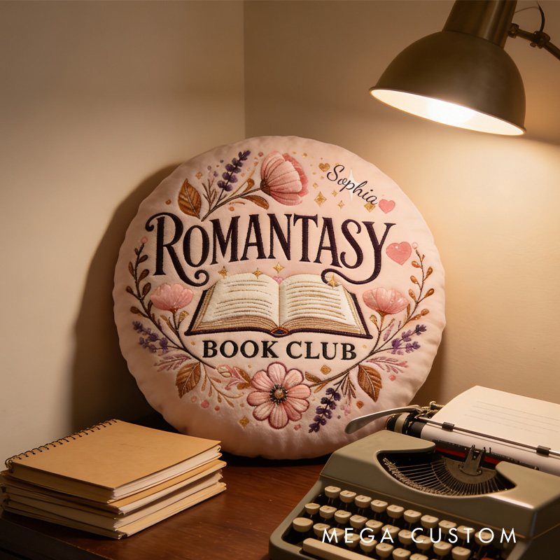 Personalized Romantasy Book Club Throw Pillow Graphic 3D Print Floral Book Pillow Fantasy Bookish Pillow with Name for Kids Boy Girl Gift for Reading Lover