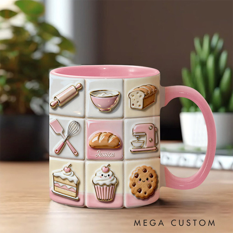 Personalized Love Baking Mug Custom Baking Accent Mug with Name Baking Lover Gift for Her Women