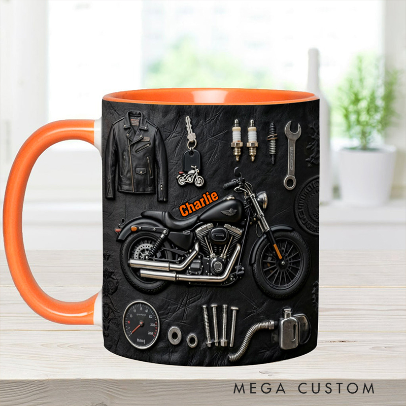 Personalized Biker Gifts Custom Name Motorcycle Mug Color Inside Coffee Cup for Men Motor Racer Rider Gift