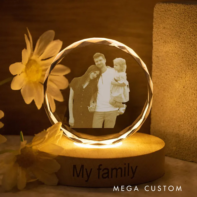 Personalized Heart Crystal Photo Portrait LED Custom Portrait in Crystal Light Family Photo Gift Portrait in Crystal Anniversary Gift