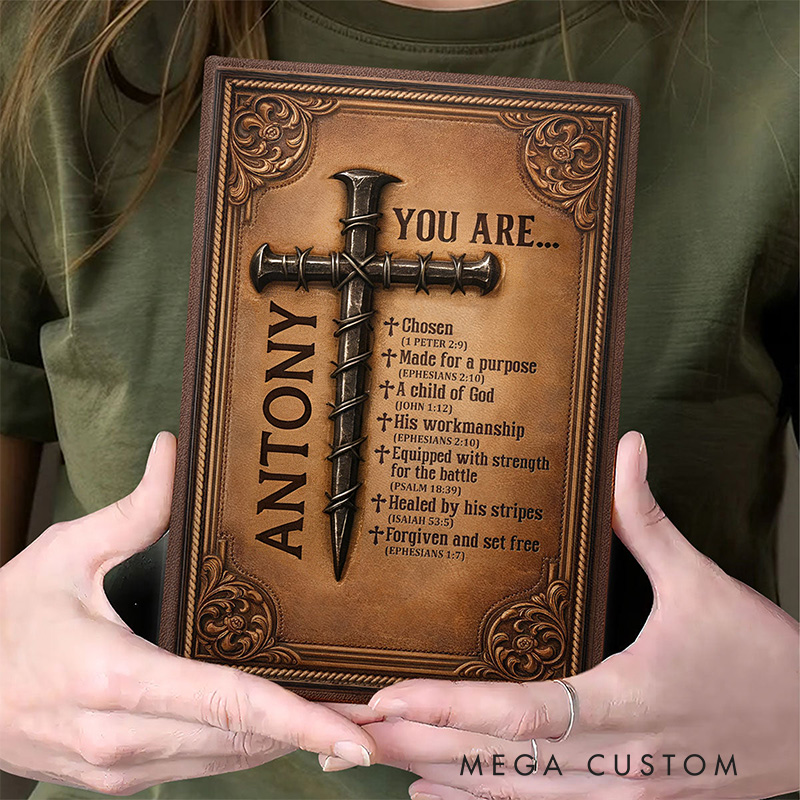Personalized You Are Leather Cover Notebook with Custom Name Encouraging Scripture Bible Verse Journal Religious Christian Gift for Men Teens Boys