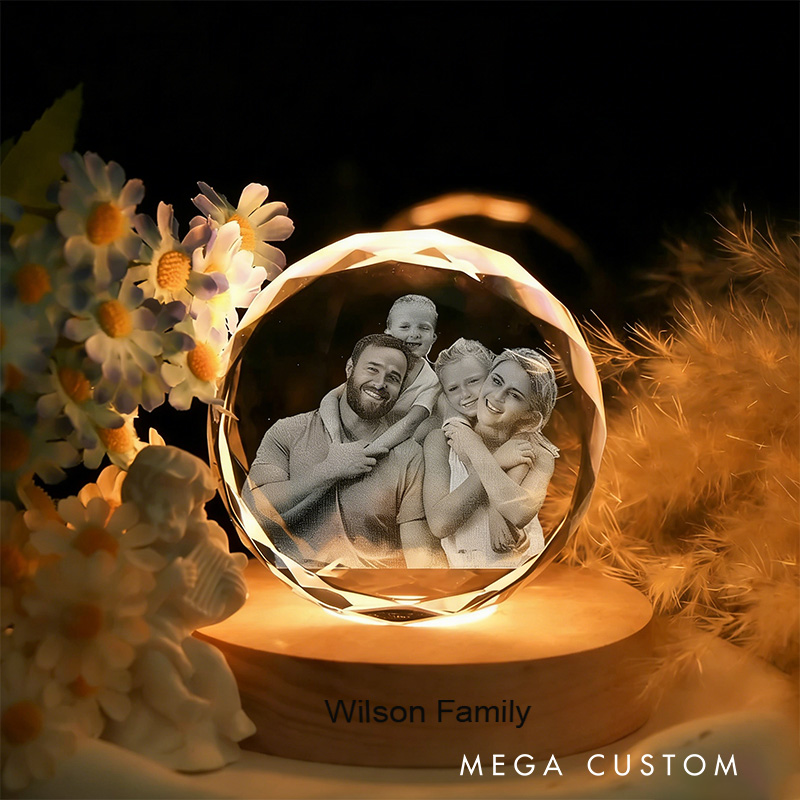 Personalized 3D Crystal Family Photo Round/with Light Base Gift For Any Occasion Home Decor Custom Laser Family Gift Custom 3D Photo Crystal