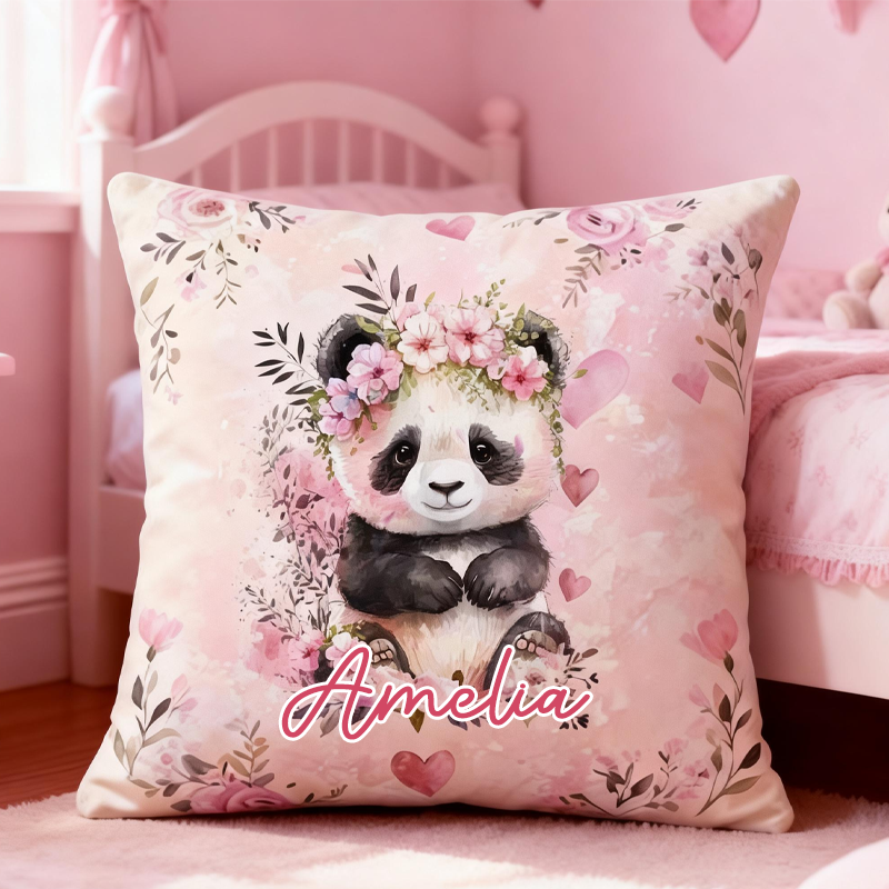 Personalized Watercolor Retro Pink Animal Pillow with Name Birthday Gifts for Kids Easter Gifts