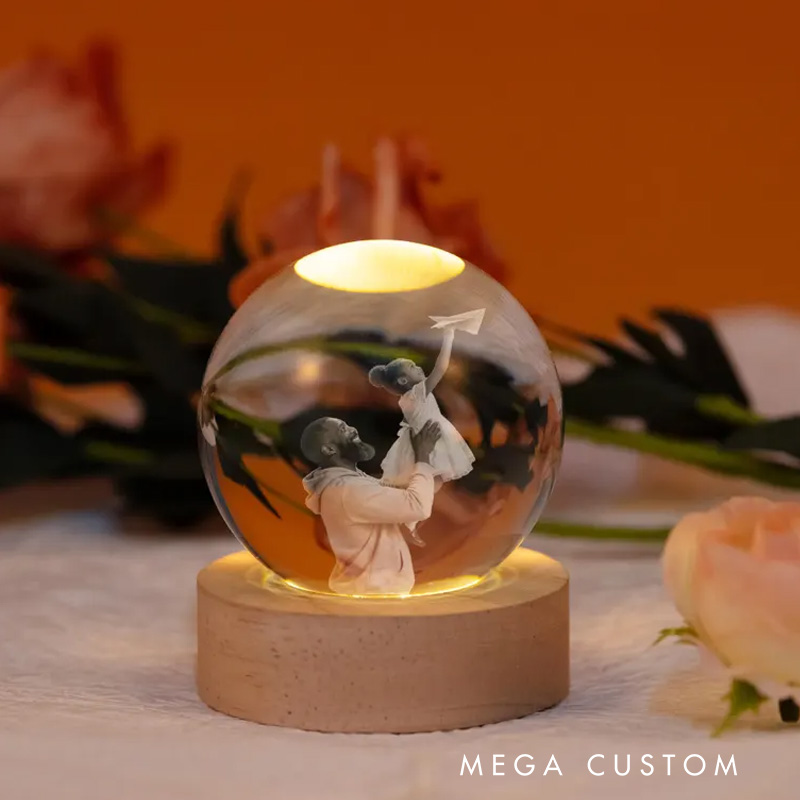 Personalized Photo Crystal Lamp Custom Besties Gift 3D Laser Engraved Globe Sister Birthday Gift Family Picture Night Light