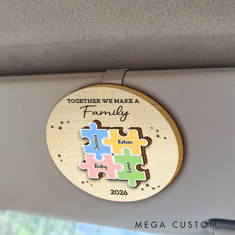 Personalized Shaped Car Visor Clip Custom The Pieces That Make Our Family Puzzle Car Visor Clip Gift for Family