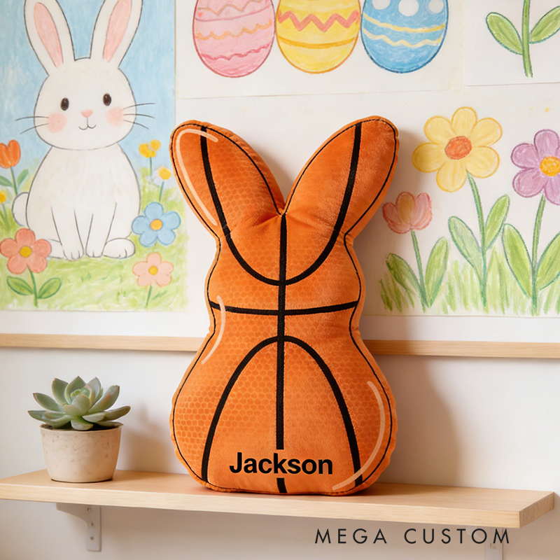 Personalized Easter Basketball Bunny Pillow with Custom Name for Kids Easter Gifts