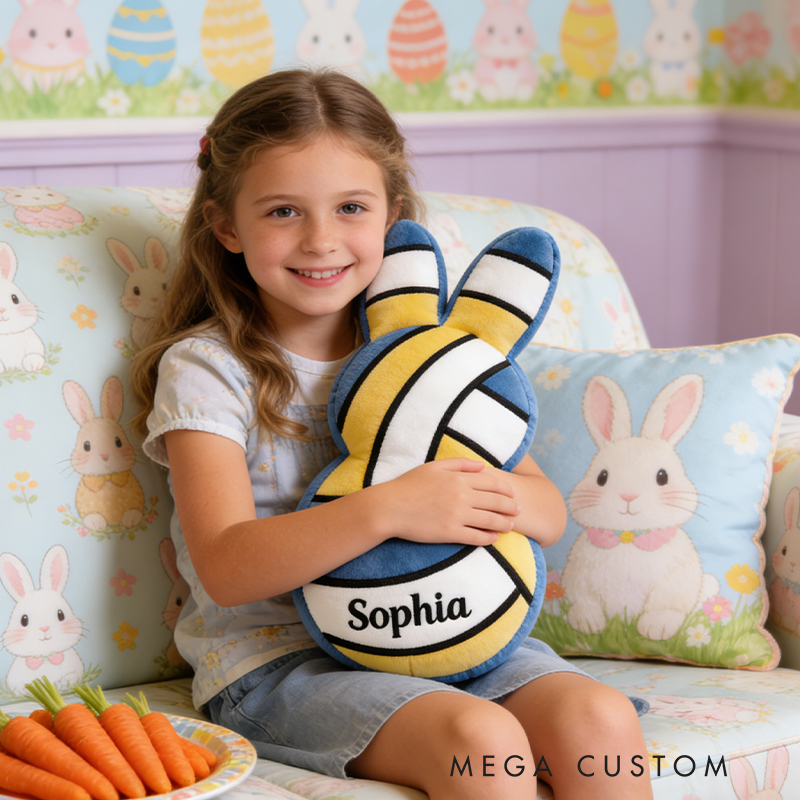 Personalized Easter Volleyball Bunny Pillow with Custom Name for Kids Easter Gifts