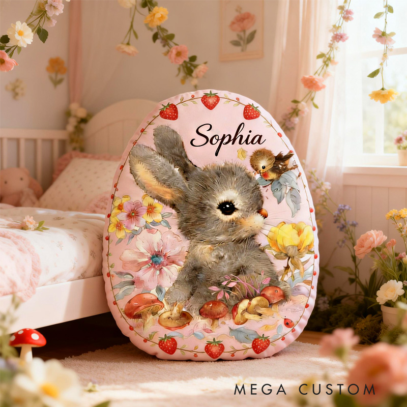 Personalized Bunny Theme Custom Name Cute Floral Rabbit Pattern Soft Nursery Decor 3D Print Pillow