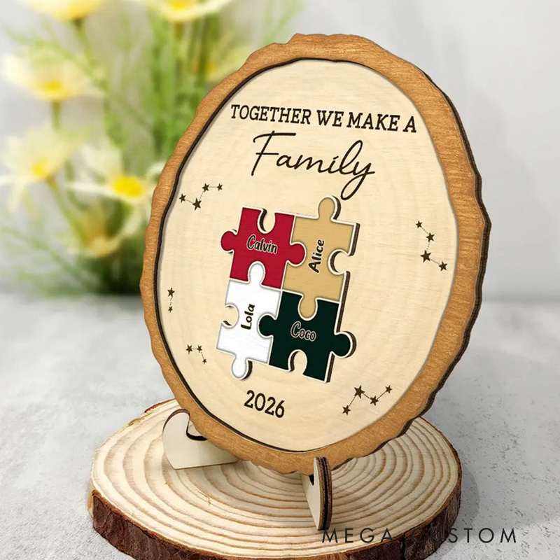 Personalized 2-Layered Wooden Plaque With Stand The Pieces That Make Our Family Puzzle Family Gift