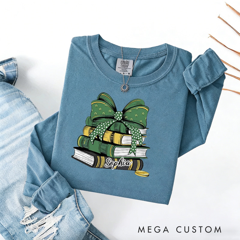 Personalized St Patrick's Books Lucky Books Sweatshirt Shamrock Bookworm Sweatshirt for Reading Lovers