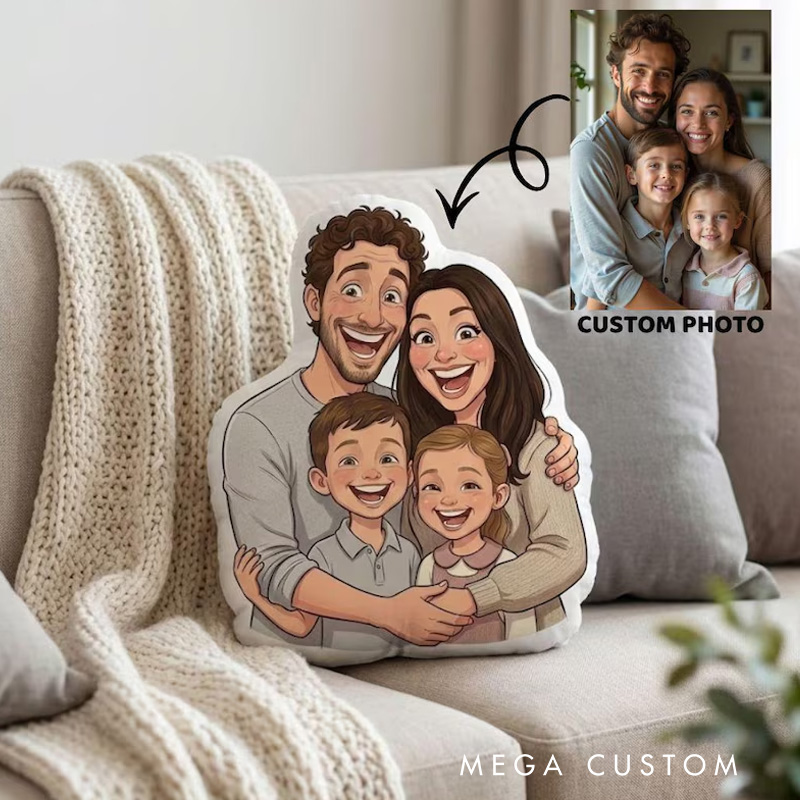 Personalized Family Portrait Pillow Custom Cartoon Illustration Decorative Throw Pillow Gift for Home Decor Unique Keepsake for Sofa Bed Birthday