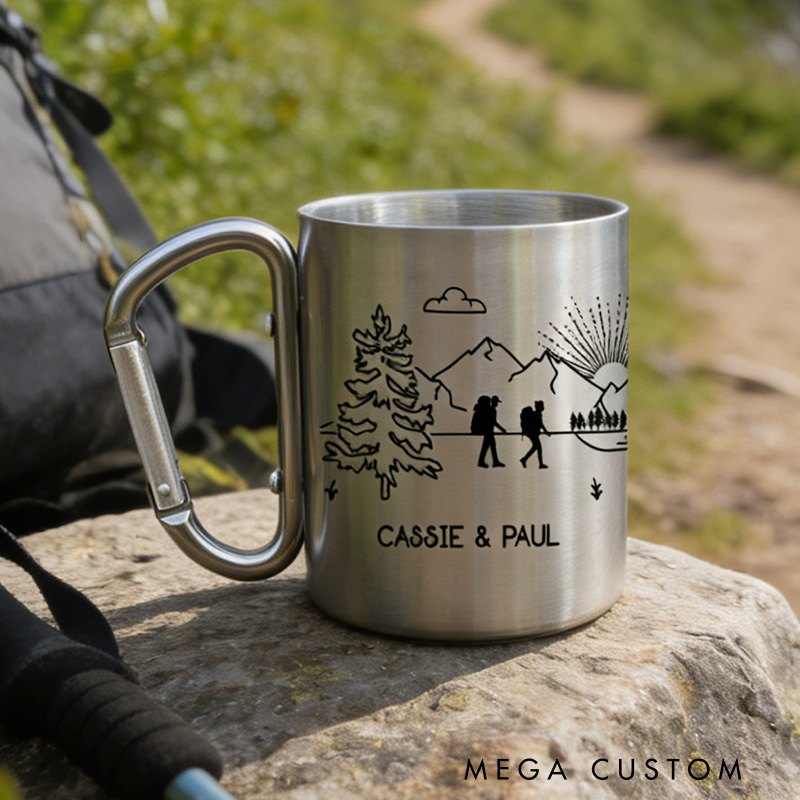 Personalized Carabiner Hikers Mug Mountain Climbers Mug Hiking Camping Adventure Cup Couple Gift for Him or Her