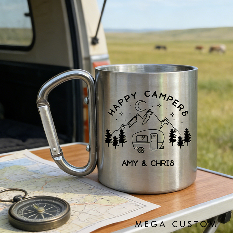 Personalized Carabiner Mug Happy Camper Cup Outdoors Camping Mug Gift for Camping Adventure Lover