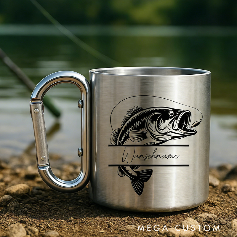 Personalized Fishing Mug with Name Stainless Steel Mug with Engraving & Carabiner Handle Outdoors Fishing Lover