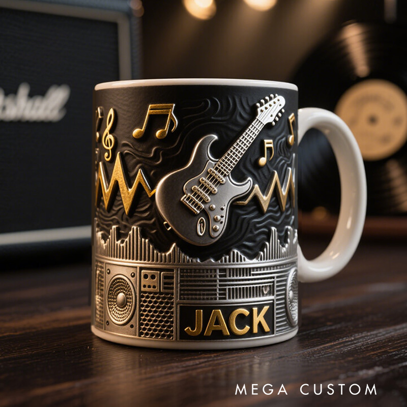 Personalized 2D Flat Rock Amplified Mug Custom Vinyl Records Themed Mug for Music Lovers