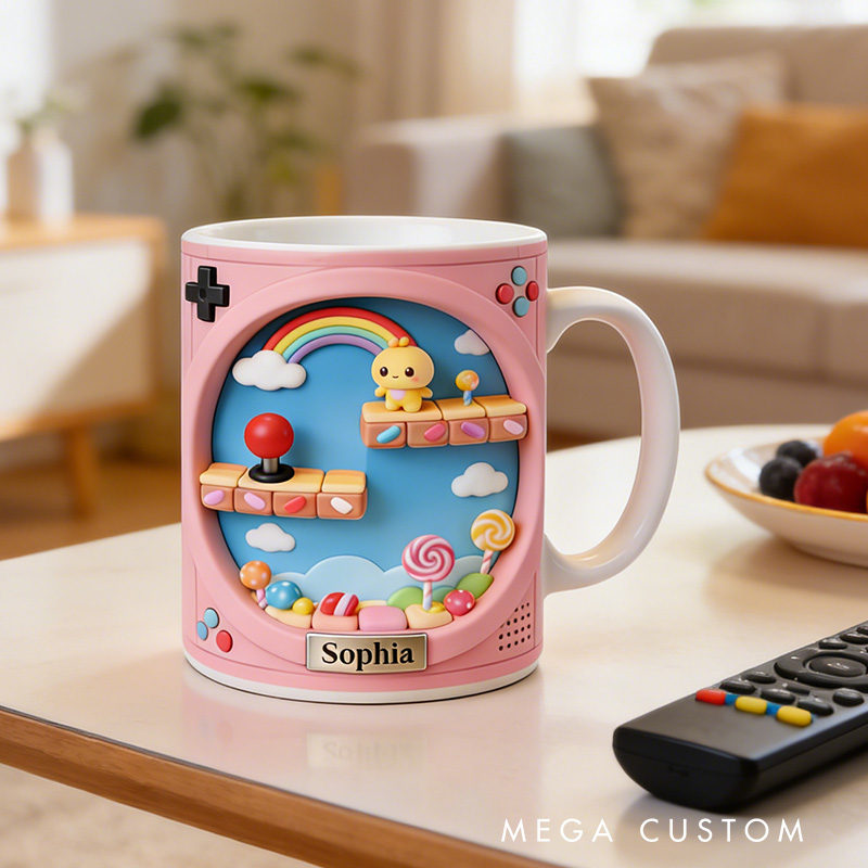 Personalized 2D Flat Whimsical Arcade Mug Gamer Mug Player Controller Video Game Mug Gamer Gift Coffee Mug