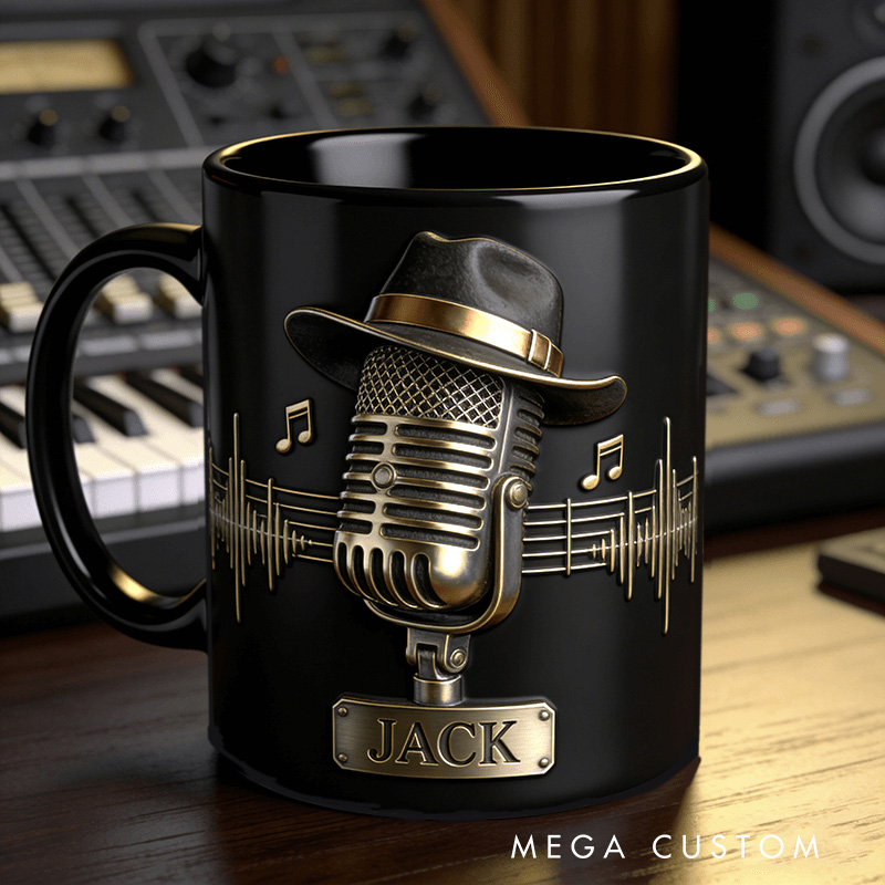 Personalized 2D Flat Retro Melody Mug Custom Vinyl Records Themed Mug for Music Lovers