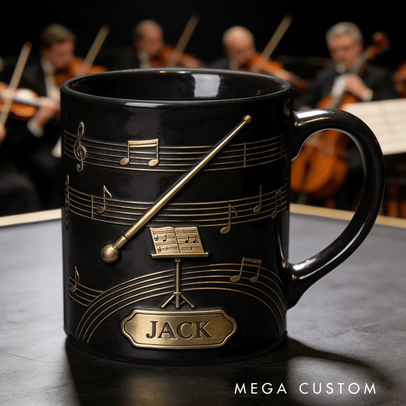 Personalized 2D Flat Symphony Elegance Mug Custom Vinyl Records Themed Mug for Music Lovers