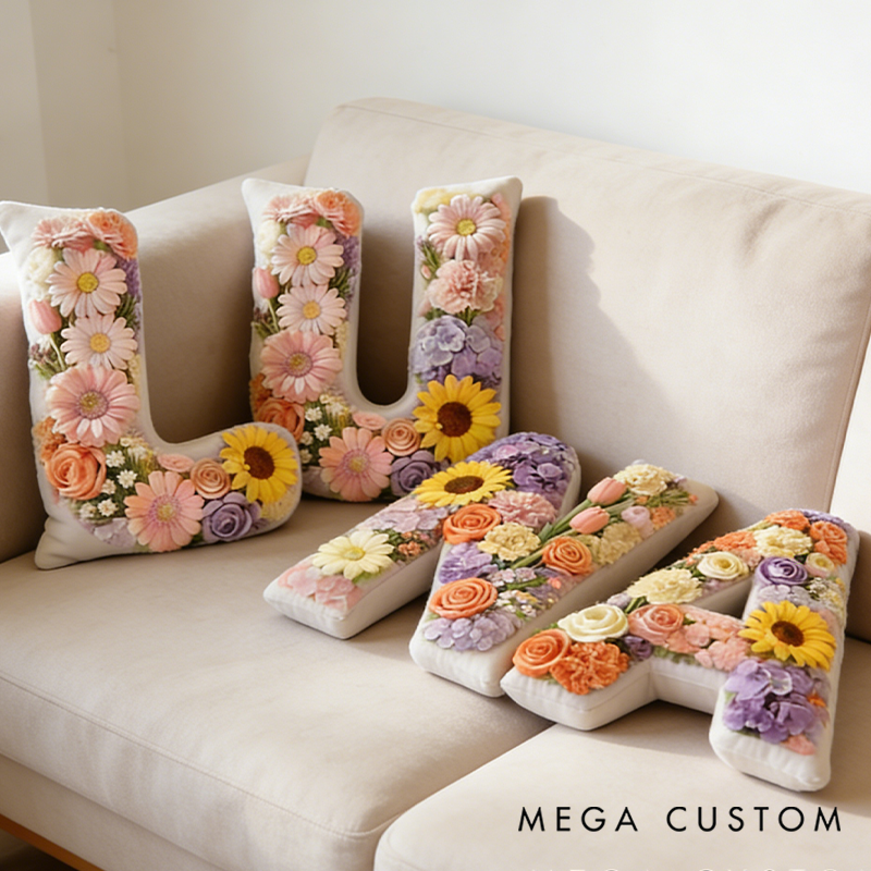 Personalized Floral Theme Name Pillow Graphic 3D Print Flower Letter Pillow for Kids Family Gardening Lover Gift