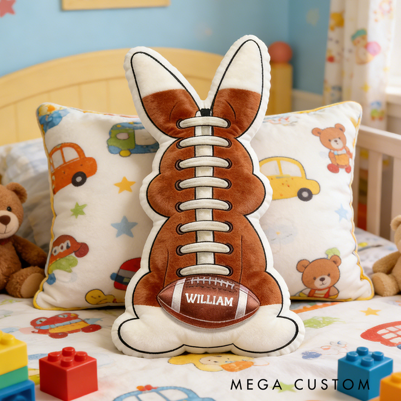 Personalized Easter American Football Bunny Pillow with Custom Name Design
