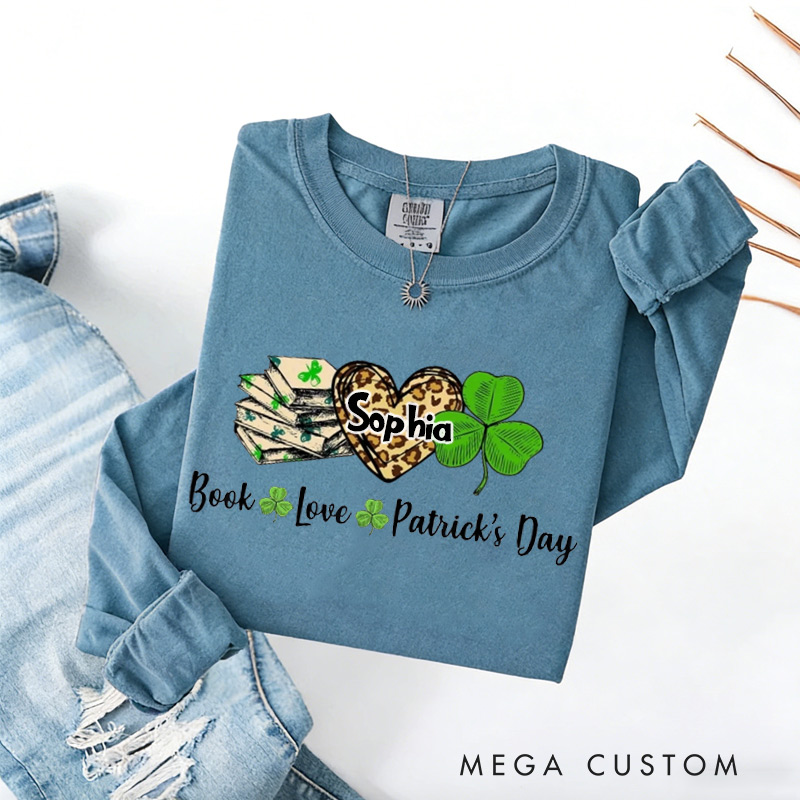 Personalized Book Lover St. Patrick's Day Sweatshirt Irish Shamrock Gift for Reading Lovers