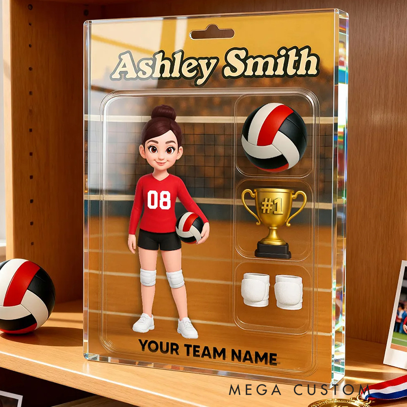 Personalized 3D Effect Volleyball Player Acrylic Block Plaque with Custom Name and Team for Volleyball Enthusiasts