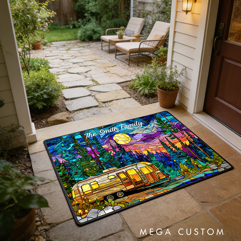 Personalized Family Camper Rug Custom Outdoors Camping Rug Family Gift for Adventure