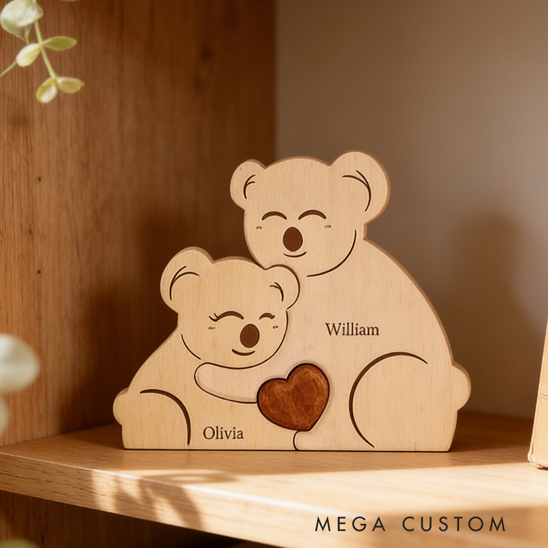 Personalized Family Puzzle Custom Wooden Koala Family Decor Custom Engraved Name Sign Home Decoration Gift