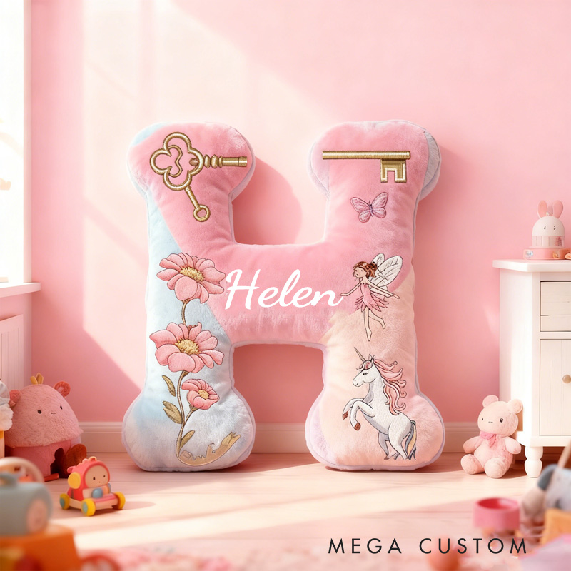 Personalized Children's Story Books Alphabet Throw Pillow Graphic 3D Print Flower Letter Pillow with Name Fairy Initial Pillow for Kids Boys Girls Book Lover Gift