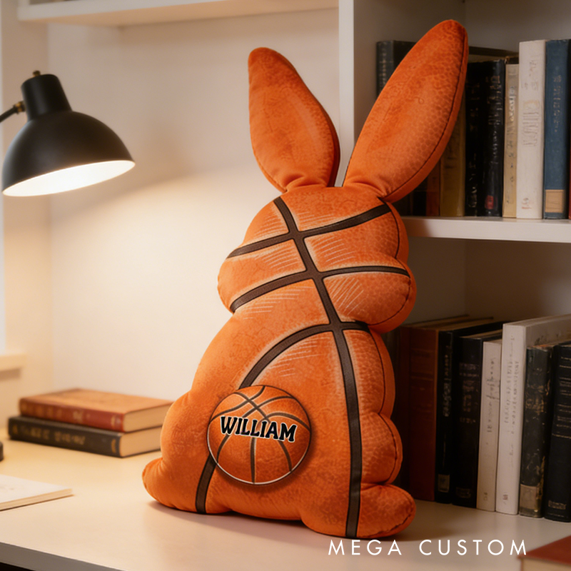 Personalized Easter Basketball Bunny Pillow with Custom Name Design