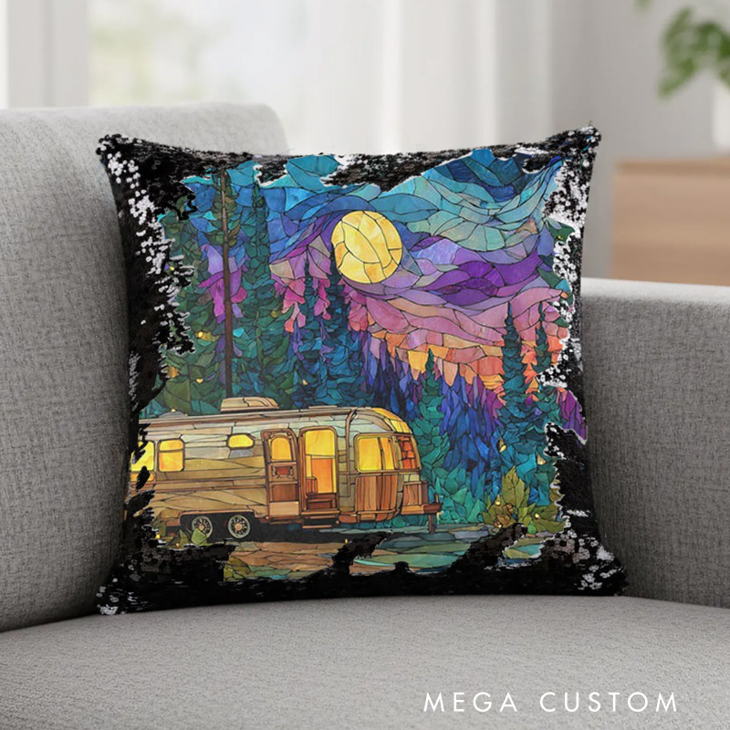 Personalized Family Camper Sequin Pillow Custom Sequin Pillow Case Magic Reversible Throw Custom Sequin Pillow Case Magic Reversible Throw