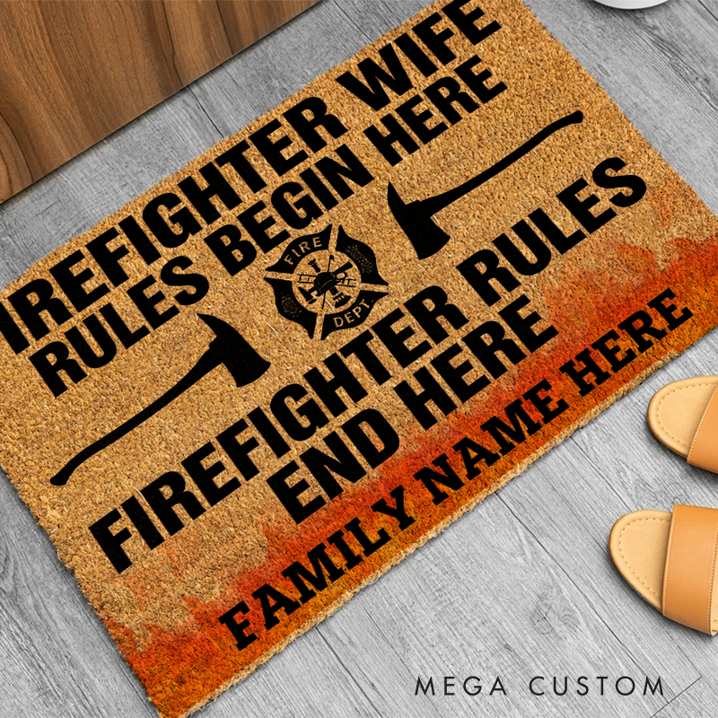 Personalized Firefighter Doormat Custom Family Name Entryway Rug Thoughtful Gift for Firefighter Families