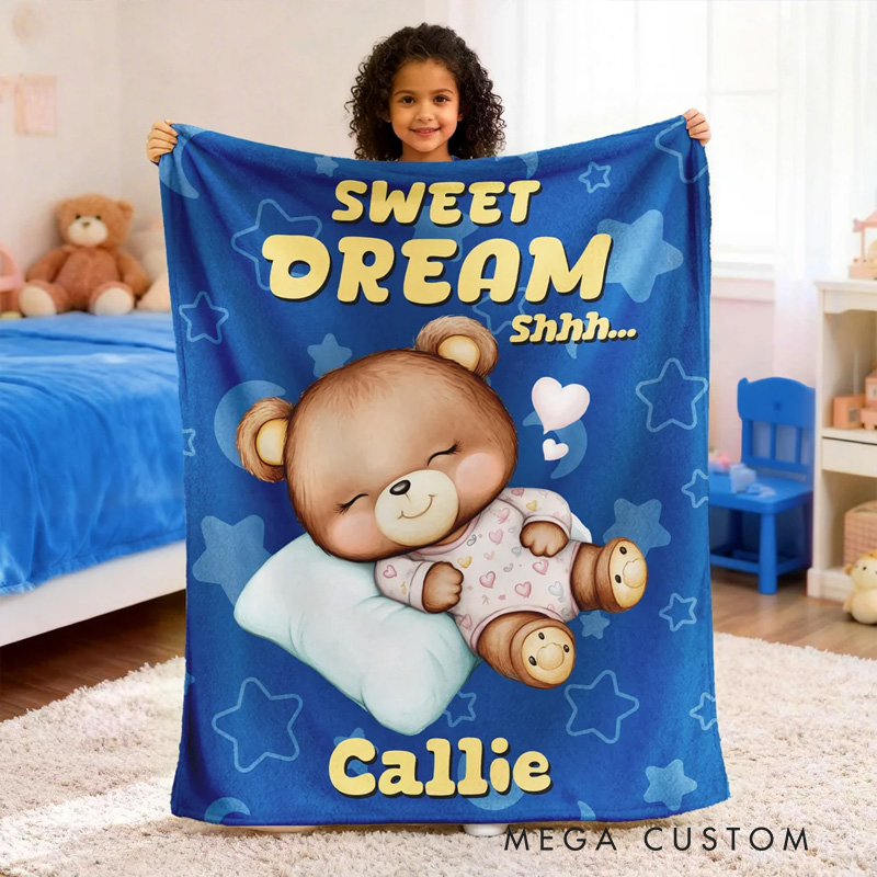 Personalized Stars Moons Clouds Sweet Dream Cartoon Animals Soft Throw Blanket with Name Home Decor Birthday Christmas Gift for Kids
