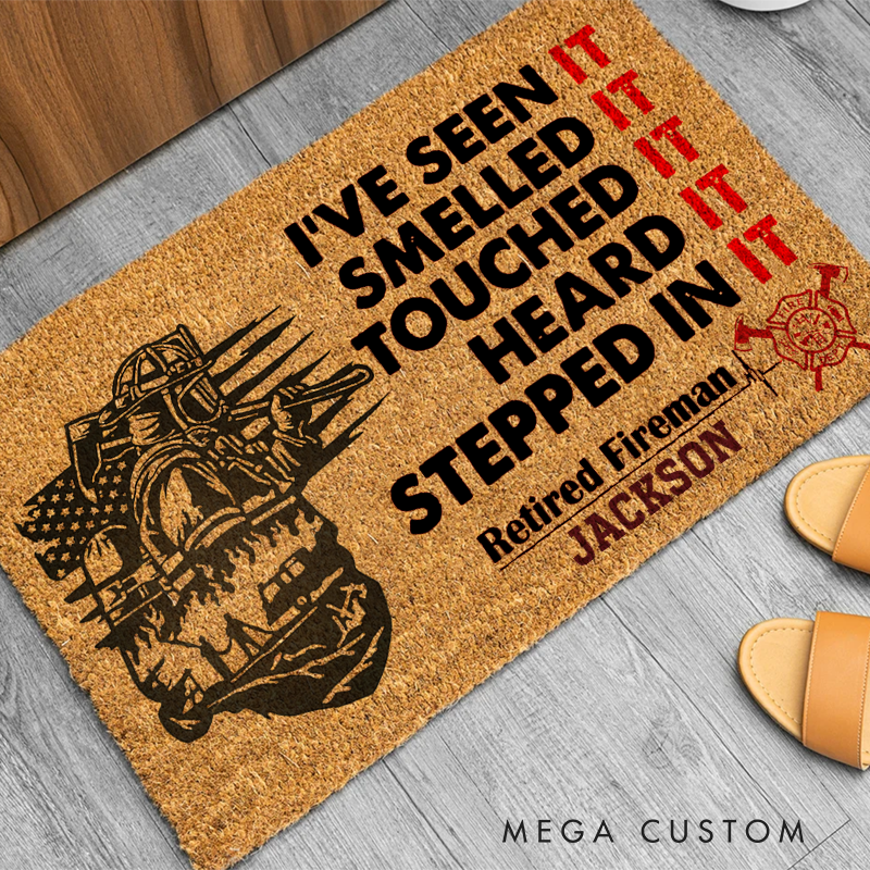 Personalized Retired Firefighter Doormat Custom Humor Entryway Rug Gift